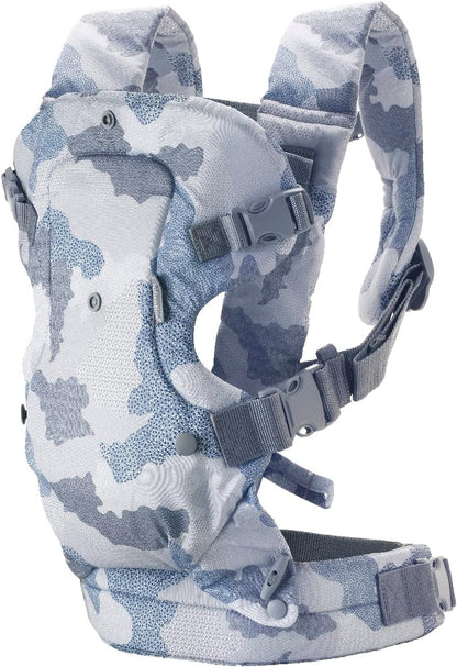Infantino Canguru Flip Advanced 4 em 1 - Ergonômico, Conversível, Pode Ser Usado Virado para Dentro ou para Fora, para Bebês Recém-Nascidos e Crianças de 3,6 a 14,5 kg, Camuflagem Azul