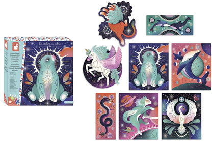 Janod - Conjunto de 8 pranchas de pintura em relevo com efeitos 3D - Cores pontilhadas e 5 DIY - Les Ateliers Du Calme - Kit de lazer criativo infantil - A partir de 8 anos - J09168