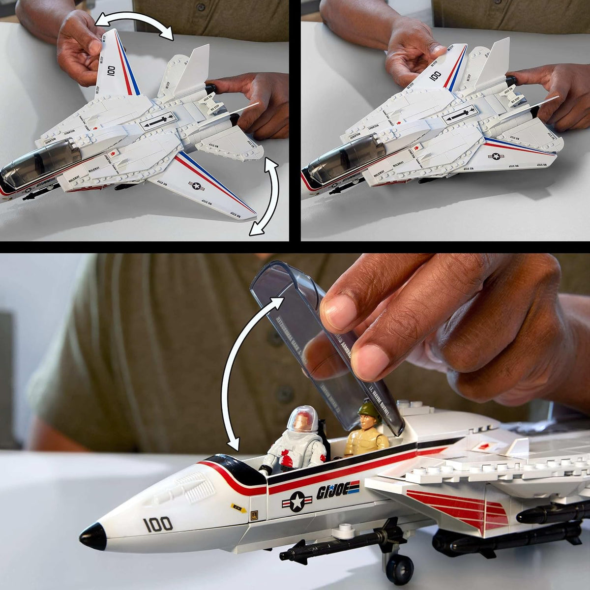 MEGA Conjunto de Montagem G.I. Joe: Skystriker XP-14F vs. Cobra H.I.S.S. com 617 Peças e 4 Bonecos Articulados – Para Colecionadores