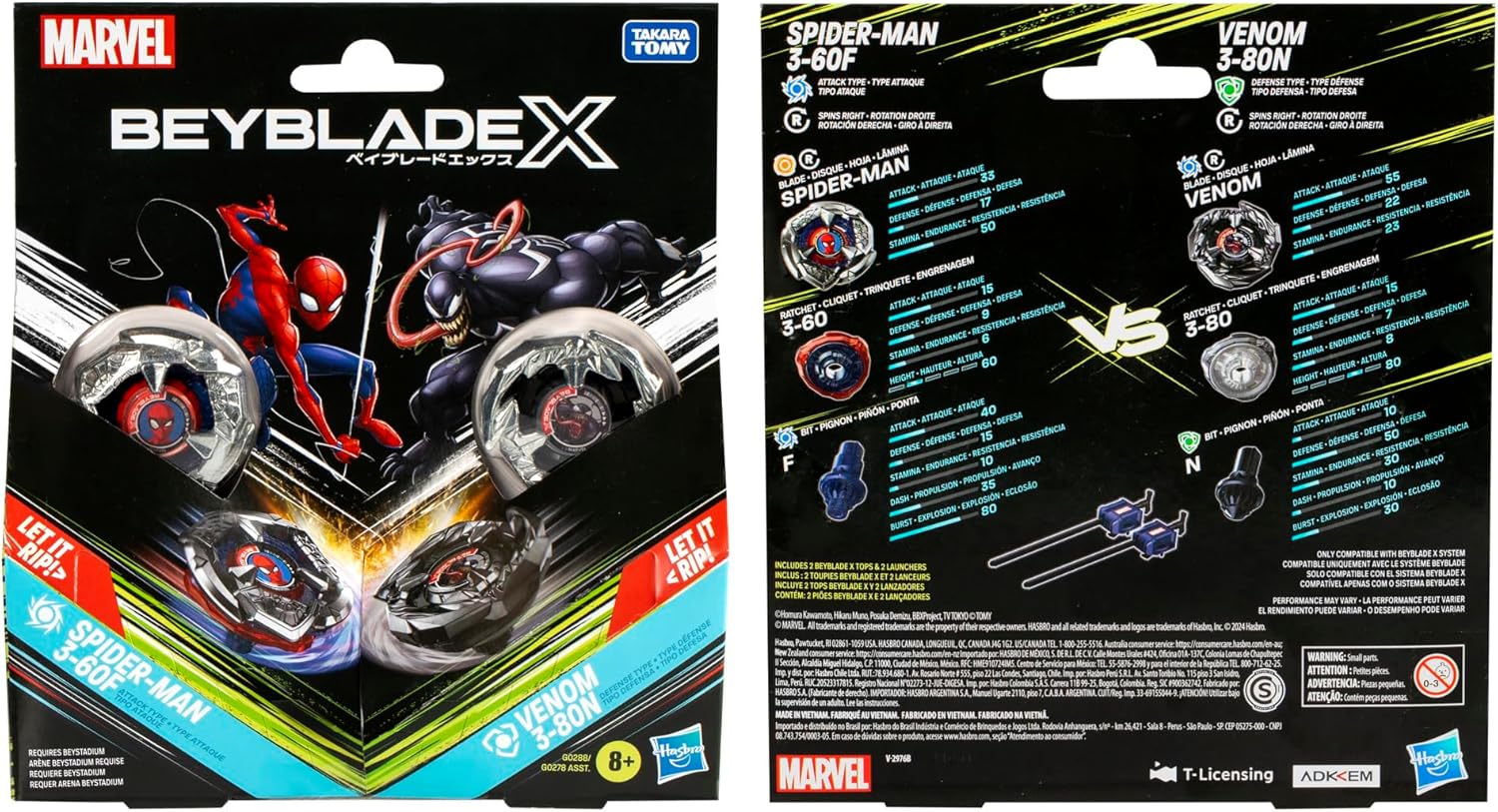 Beyblade X Marvel Collab Spider-Man 3-60F vs. Venom 3-80N