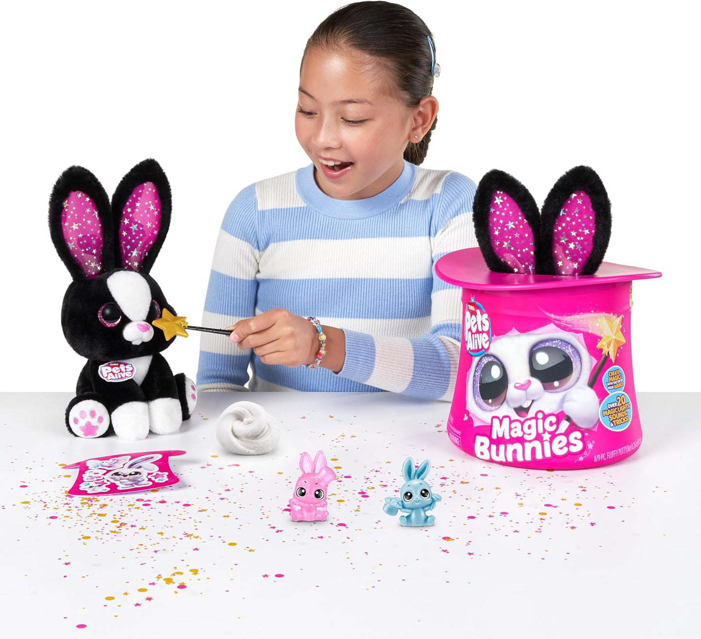 Pets Alive Magic Bunnies Pink Bunny (Candy) da ZURU, brinquedo mágico de pelúcia eletrônico surpresa, bichinho robótico e brincadeira interativa para crianças com 30 recursos diferentes