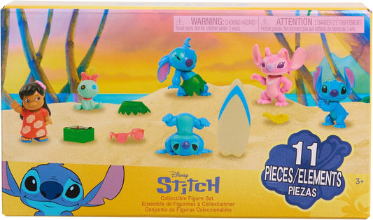 Just Play Disney Conjunto de figuras colecionáveis Stitch com acessórios, 11 peças, figuras de 5 cm, inclui Stitch, Lilo, Angel e Scrump, brinquedos colecionáveis, decoração para casa, para crianças a partir de 3 anos.