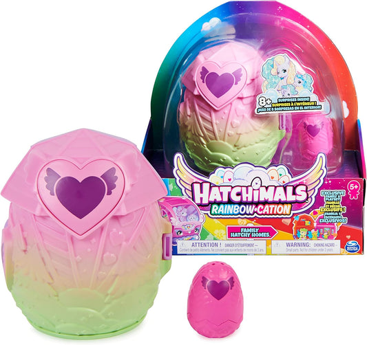 HATCHIMALS CollEGGtibles, Rainbow-cation Family Hatchy Home Playset con 3 personajes y hasta 3 bebés sorpresa (el estilo puede variar), juguetes para niñas