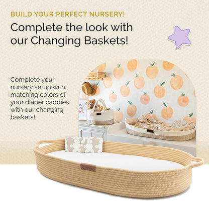 Organizador de fraldas Yunioo, carrinho de bebê, bolsa portátil para troca de fraldas, cesto de armazenamento para berçário com alças resistentes, divisórias removíveis, ideal para presentes de chá de bebê e itens essenciais para recém-nascidos