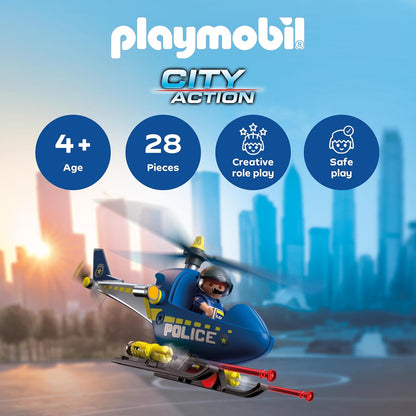 Playmobil Helicóptero de Polícia City Action, com policial, rotores giratórios e função de disparo, diversão sem fim, brinquedo para crianças a partir de 4 anos, 72080