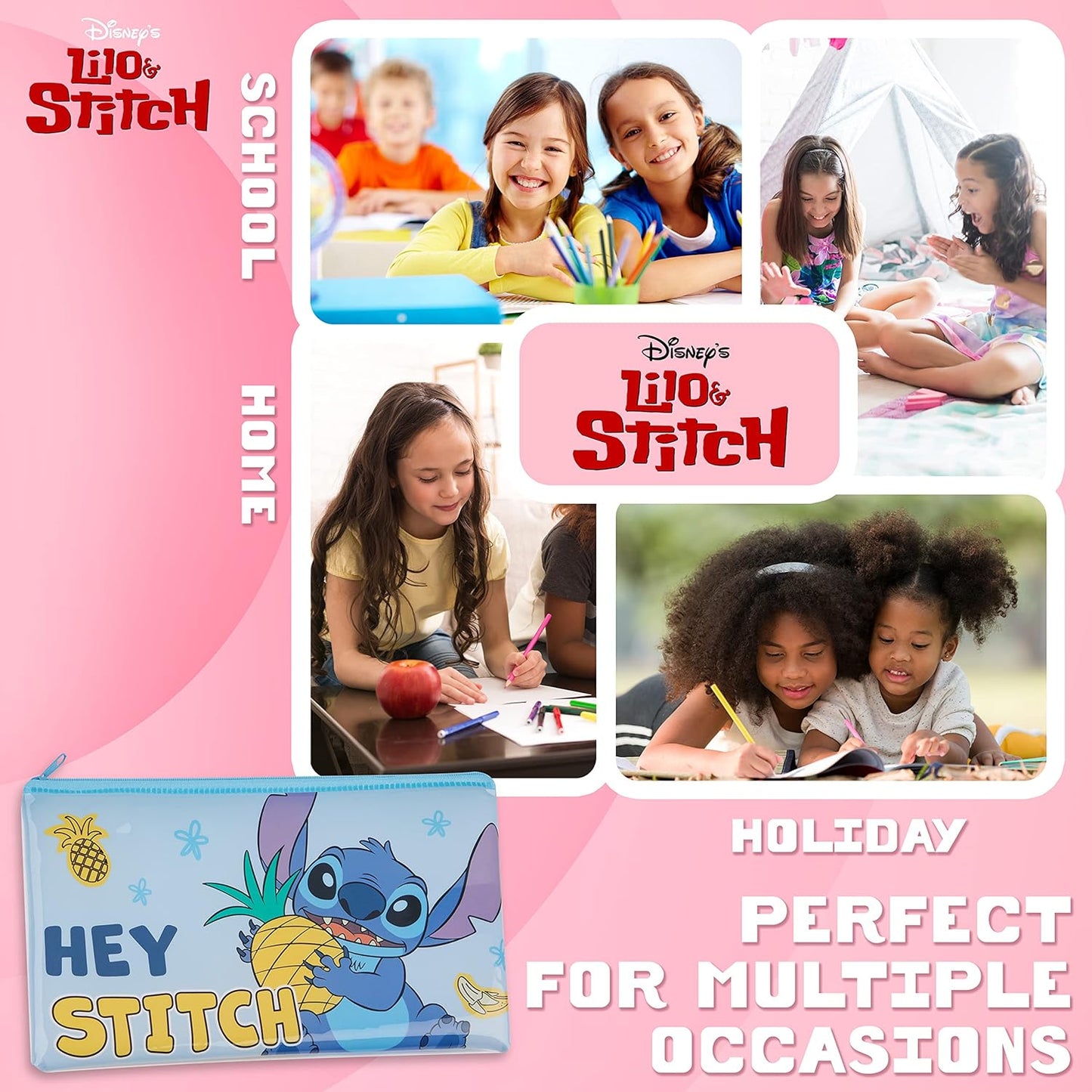 Disney Girls Pencil Case e conjunto de papelaria, material escolar - presentes para meninas (Blue Stitch)