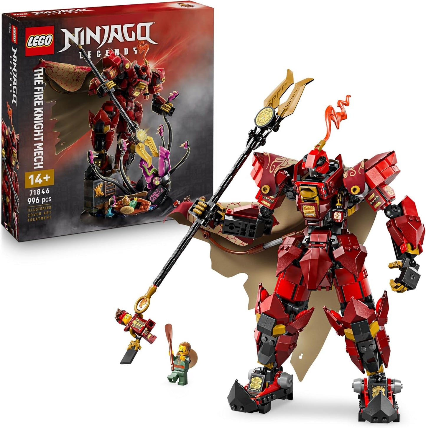 LEGO Ninjago - O Cavaleiro de Fogo Conjunto de Construção Monstruoso com uma Figura Articulável, 2 Minifiguras e um Monstro Marinho em um Suporte de Exposição Presente de Aniversário para Meninos e Adolescentes com Mais de 14 Anos - 71846