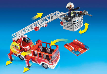 Playmobil 9463 City Action Unidade de Bombeiros com Escada Extensível, Luzes e Sons, brinquedo de bombeiro e helicóptero, brincadeira divertida e imaginativa, conjunto adequado para crianças a partir de 4 anos.