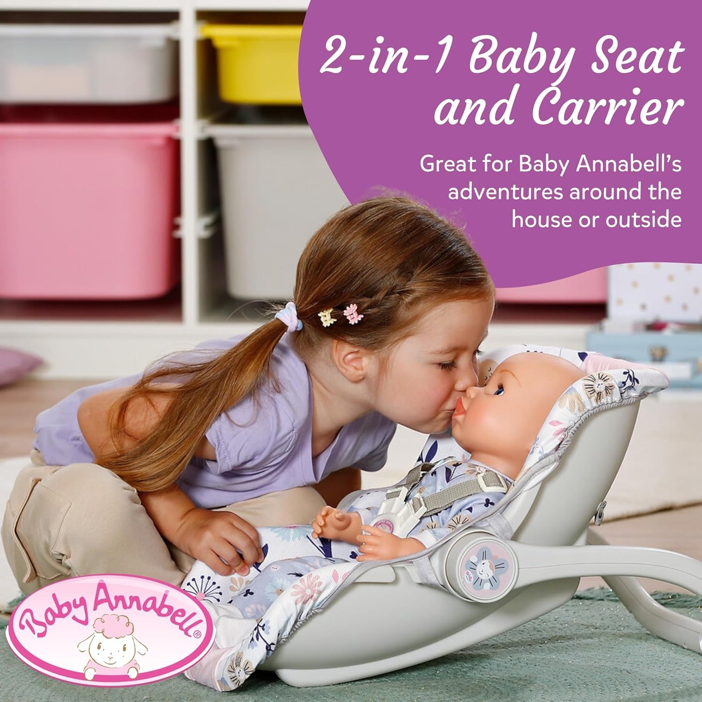 Baby Annabell Cadeirinha Comfort - 2 em 1: cadeirinha e cadeirinha para boneca - Leve e com cinto de segurança incluso - Compatível com bonecas de 43 cm e 36 cm - Embalagem 100% livre de plástico - Indicada para crianças a partir de 3 anos