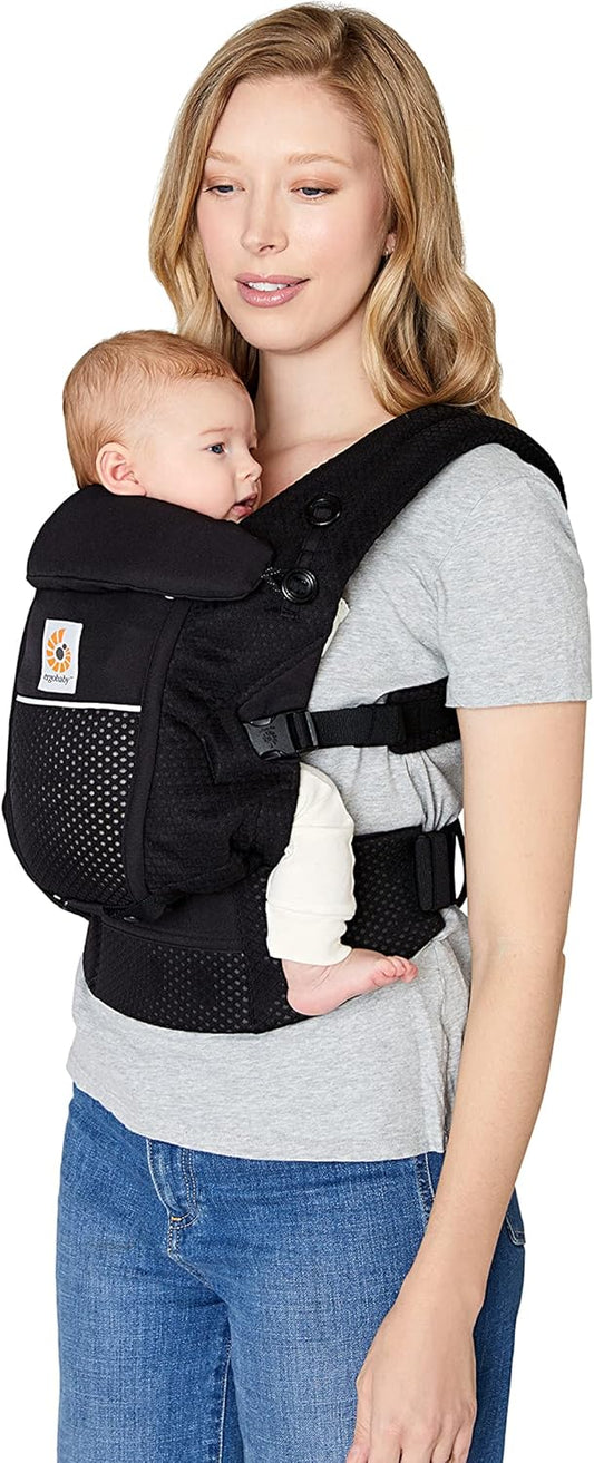 Ergobaby Porta-bebês Adapt para recém-nascidos desde o nascimento, 3 posições, malha SoftFlex, porta-barriga ergonômico para bebês, porta-costas, porta-bebês, Onyx Black