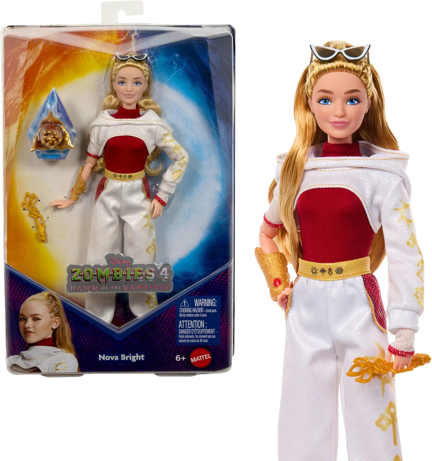 Mattel Boneca Disney Zombies 4: Dawn of the Vampires – Nova Bright, com Roupa Removível e 5 Acessórios, Inspirada no Filme, JFG33 | Boneca Articulada com Roupa Removível e 5 Acessórios (Incluindo Chave de Cristal Dourado), Inspirada no Filme da Disney