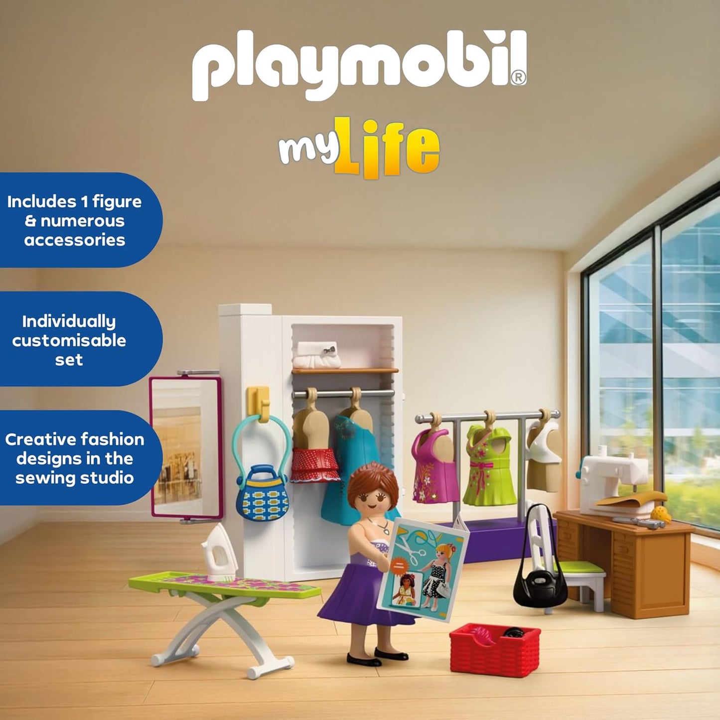 Playmobil MyLife Designer de Moda, Ateliê de costura com máquina de costura e 6 looks, Estimula a criatividade, Brinquedo infantil para crianças a partir de 4 anos, 72082