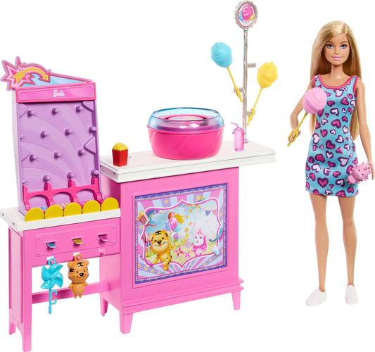 Barbie Mysteries: Detetives da Praia Malibu - Boneca e Barraca de Algodão Doce com 20 Acessórios, incluindo Prêmios, JFV67