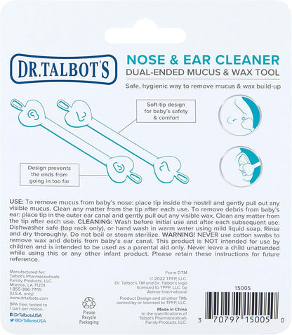 Dr. Talbot's Removedor de cera de ouvido e limpador nasal Safe para bebês - Sem BPA com estojo de viagem - Pacote com 2 - Menino