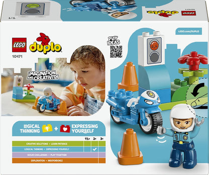 LEGO DUPLO Motocicleta Policial Azul - Brinquedo Educativo para Desenvolvimento da Coordenação Motora de Crianças Pequenas - Inclui Motocicleta, Figura de Policial e Semáforos - Presente de Aniversário para Meninos e Meninas a partir de 2 Anos - 10471