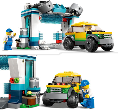 LEGO Conjunto de construção de brinquedo, veículo e transportador para carro de corrida urbano e caminhão transportador de carro para meninos e meninas de 6 anos ou mais com rampa de carregamento ajustável, minifiguras de piloto e motorista, presente
