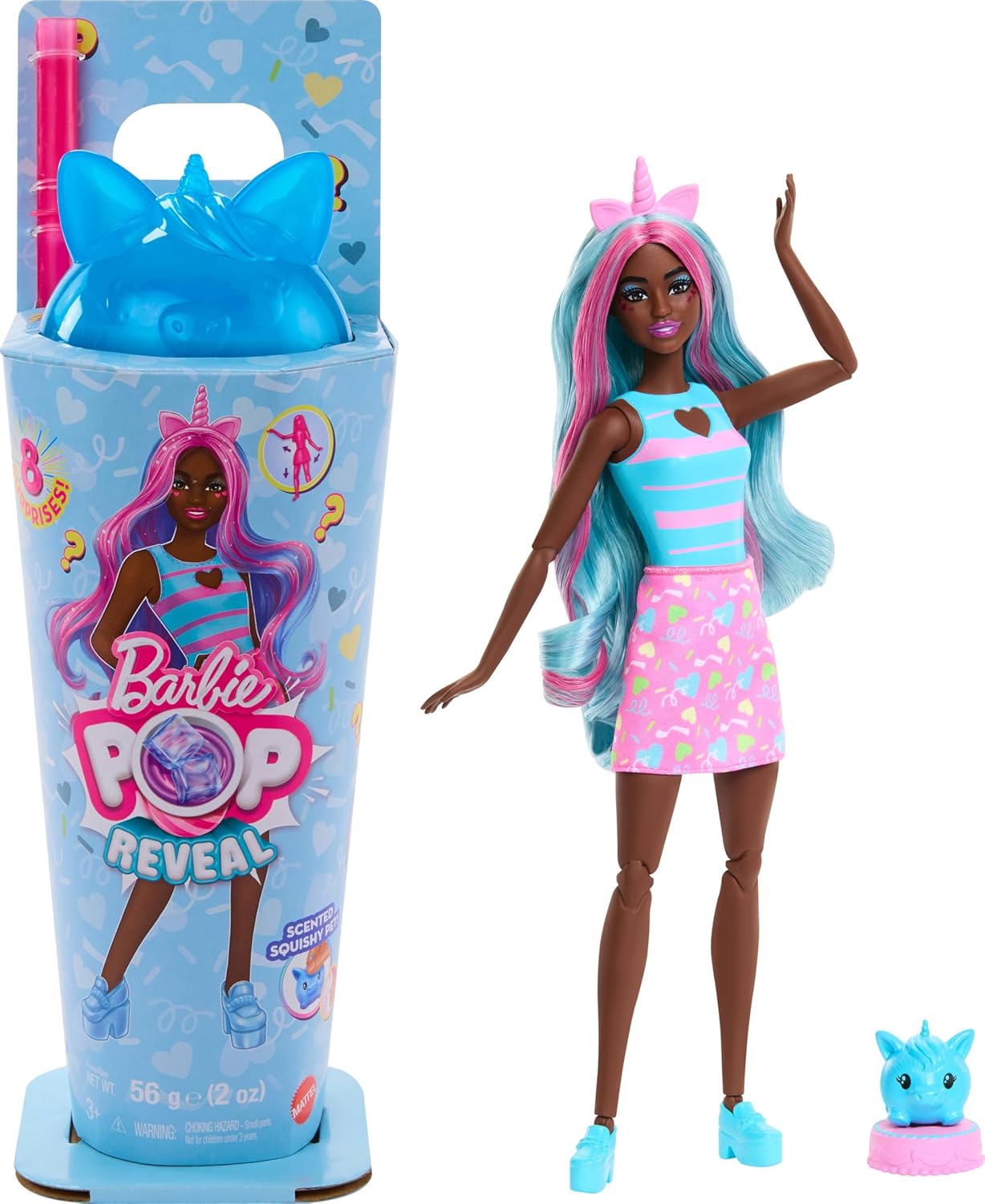 Barbie Pop Reveal Series Boneca e Acessórios Conjunto Shakes Series - Boneca Azul, Boneca Laranja, Boneca Rosa, Pop Reveal Chelsea Shakes Series Os estilos dos assistentes podem variar
