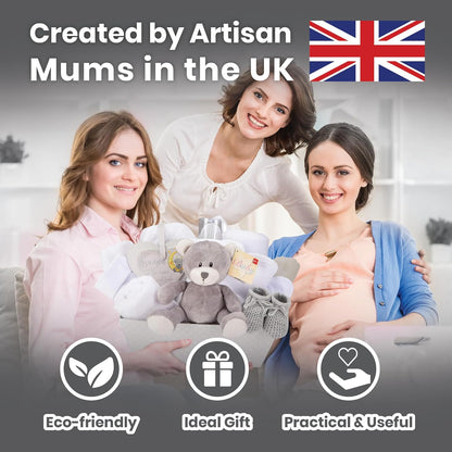 Cesta para Bebê Menino – Conjunto de 17 peças para recém-nascido com pelúcia | Ideal para chás de bebê, revelação de gênero e presente de batizado