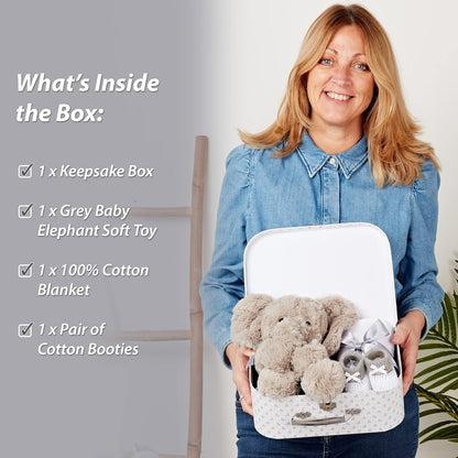 Presentes personalizados para bebês - Cesta para recém-nascidos em caixa de lembranças branca, inclui edredom de zebra para bebês, caixa de bebê, conjunto de presentes para recém-nascidos - 3 itens essenciais para bebês