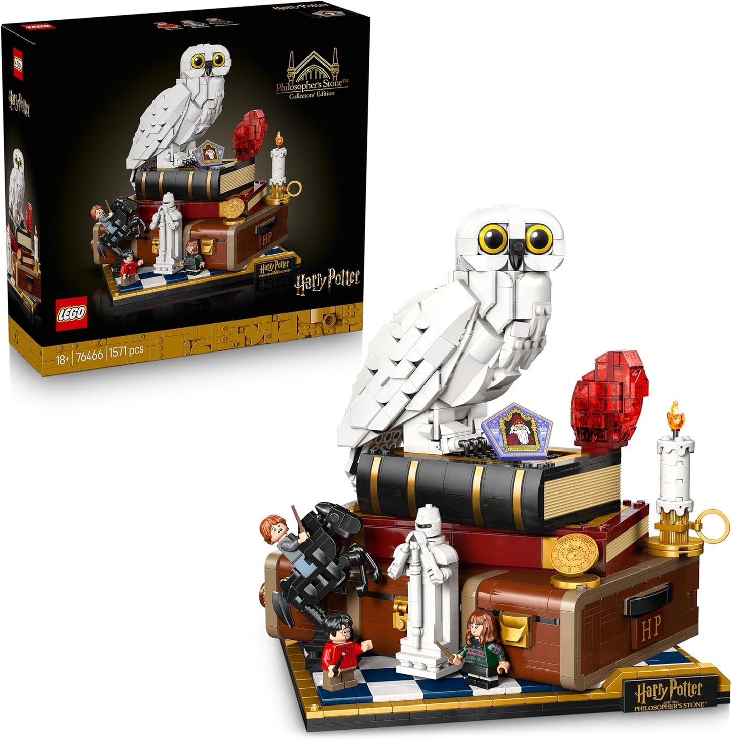 LEGO Harry Potter A Pedra Filosofal – Edição de Colecionador - Modelo DIY para Decoração de Quarto com Miniaturas de Cenas do Filme - Figura da Coruja Edwiges, 3 Minifiguras - Ideia de Presente para Fãs Adultos - 76466