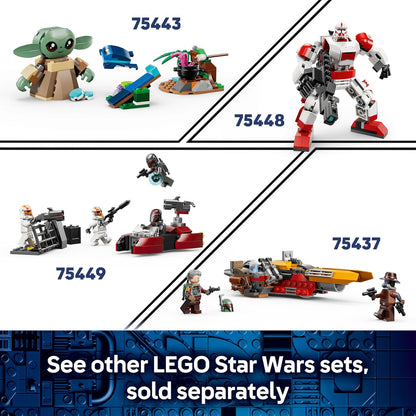 LEGO Star Wars 75436 O Mandaloriano e a Moto Speeder do Grogu - Inclui uma minifigura do Grogu e uma minifigura do Din Djarin com um blaster - Pequeno presente de aniversário para meninos e fãs a partir de 6 anos.