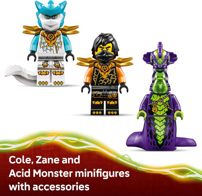 LEGO NINJAGO Missão do Cole: Robô e Dragão Zane - Brinquedo Ninja com Figura de Ação, 3 Minifiguras e Espadas - Presente de Aniversário para Meninos e Fãs a partir de 7 Anos - 71854