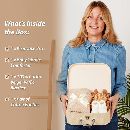 Presentes personalizados para bebês - Cesta para recém-nascidos em caixa de lembranças branca, inclui edredom de zebra para bebês, caixa de bebê, conjunto de presentes para recém-nascidos - 3 itens essenciais para bebês