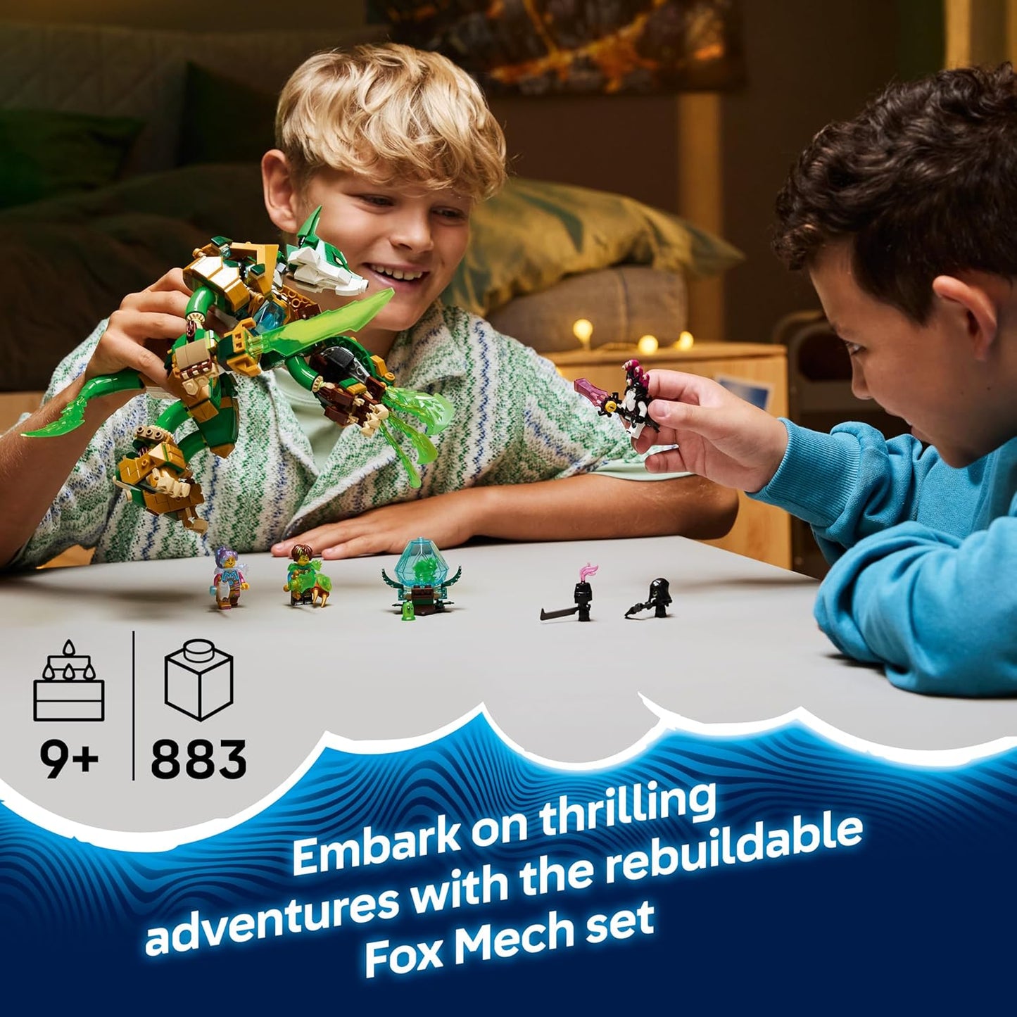 LEGO DREAMZzz 2 em 1 Raposa Guardiã Mecânica - Figura de Ação que se Transforma em uma Raposa Guerreira - Inclui 3 Minifiguras e uma Criatura Verde Colecionável do Tesouro - Presente para Meninos a partir de 9 Anos - 71508