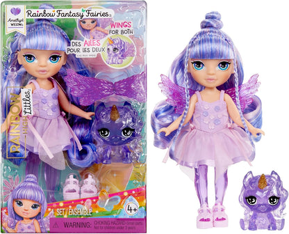 Rainbow High Littles Fadas Fantasia Arco-Íris e Bichinho de Estimação - Ametista, Roxo - Boneca Pequena Articulada de 14cm e Unicórnio Pégaso de Estimação Fantástico com Asas de Fada Intercambiáveis, Presente Adorável para Crianças a partir de 4 Anos