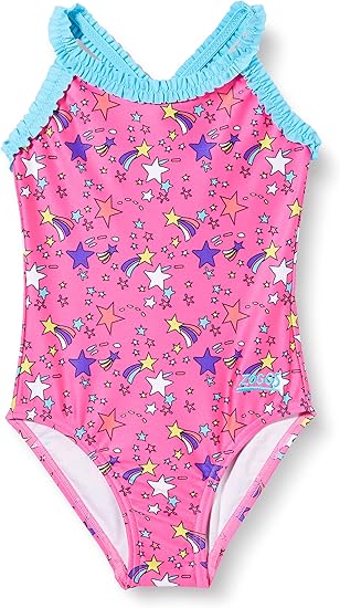 Zoggs Maiô feminino RainbowUnicorn com babado cruzado nas costas