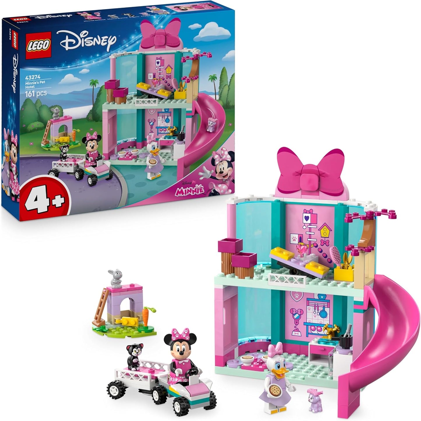 LEGO ǀ Disney Hotel para Animais de Estimação da Minnie com Mini Bonecas da Minnie Mouse e da Margarida, além de 3 Figuras de Animais - Presente para Meninas a partir de 4 Anos e Fãs da Casa do Mickey Mouse - 43274