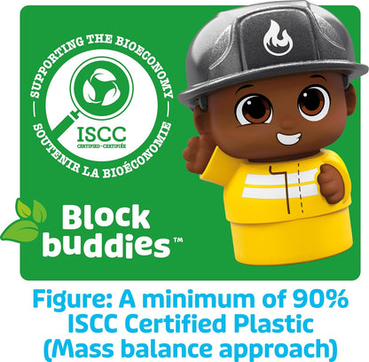 Mega Conjunto de Brinquedo Bloks First Builders com Blocos de Montar para Crianças Pequenas – Caminhão de Bombeiros Freddy com 6 Peças e Compartimento de Armazenamento, 1 Boneco, Vermelho, Para Maiores de 1 Ano, GXX08