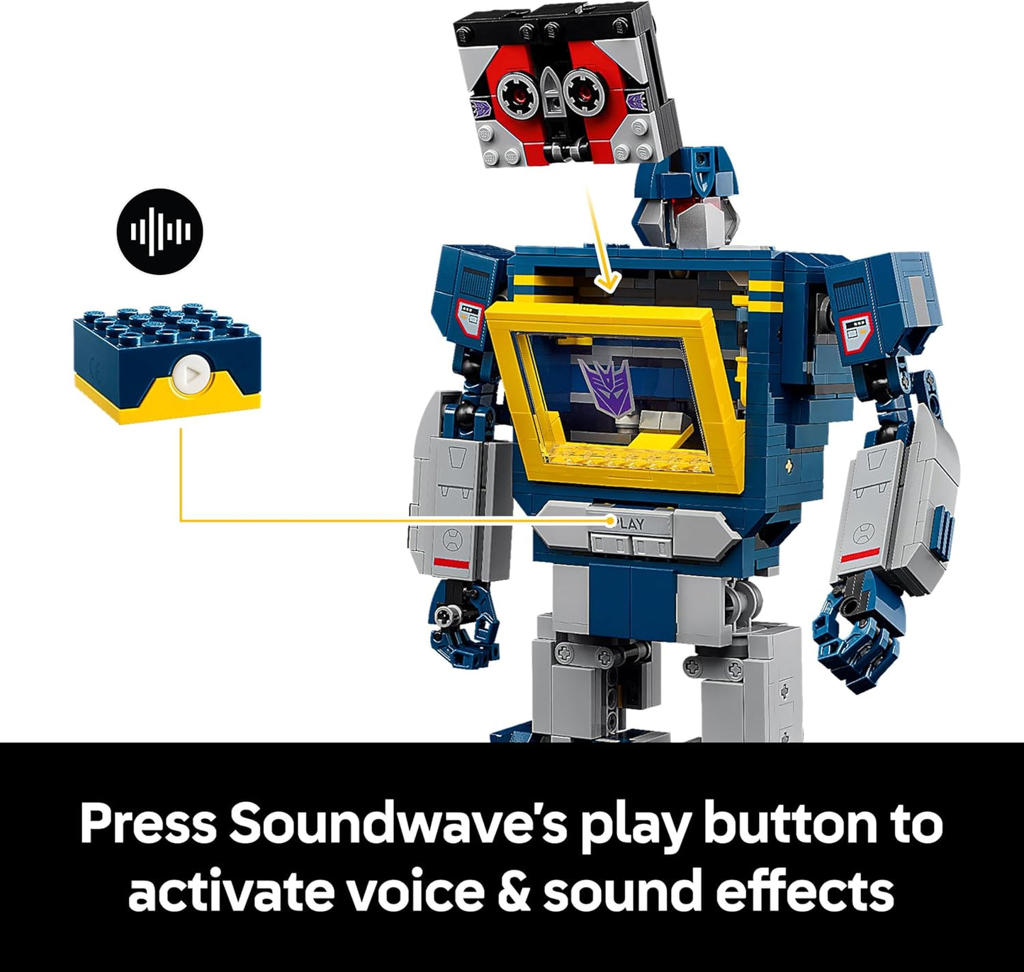 LEGO Icons Transformers: Conjunto Soundwave para Adultos - Kit de Modelo para Exibição com Figuras Conversíveis, incluindo Laserbeak e Ravage, além de um Bloco Sonoro - Presente Colecionável para Fãs - 10358