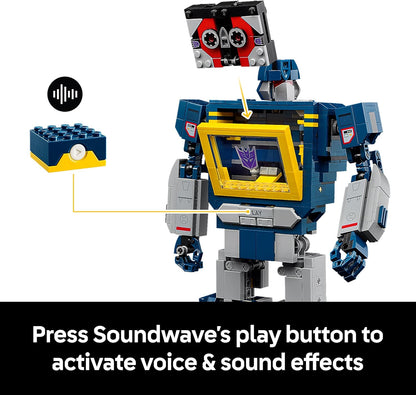 LEGO Icons Transformers: Conjunto Soundwave para Adultos - Kit de Modelo para Exibição com Figuras Conversíveis, incluindo Laserbeak e Ravage, além de um Bloco Sonoro - Presente Colecionável para Fãs - 10358