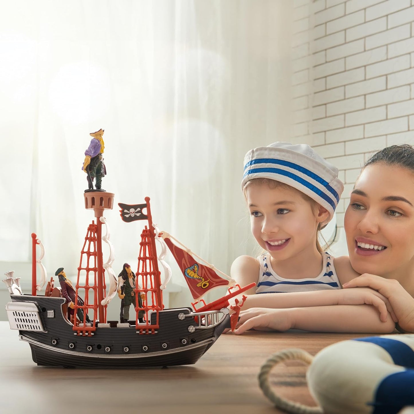 THE TWIDDLERS - Navio Pirata de Faz de Conta com Miniaturas de Piratas, Brinquedo para Crianças e Entusiastas - Inclui Navio e 6 Piratas