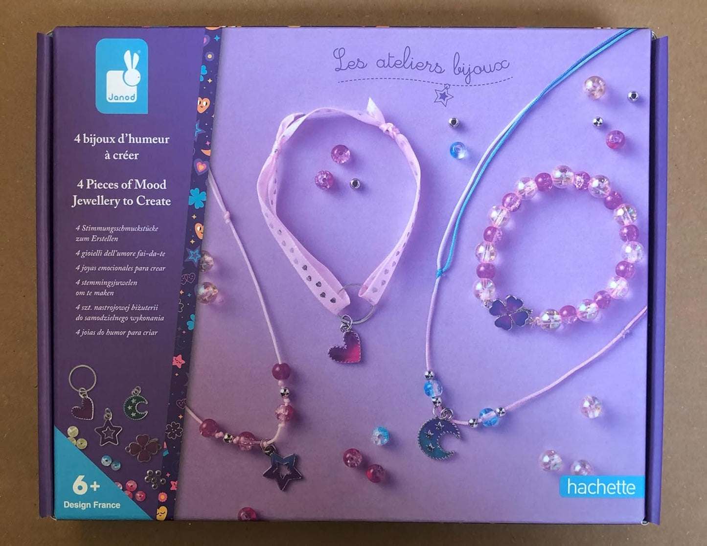 Janod - 4 Humores de Joias para Criar - Muda de Cor ao Contato com a Pele - Kit de Lazer Criativo - Atividade Manual para Crianças - A partir de 6 Anos - J09182