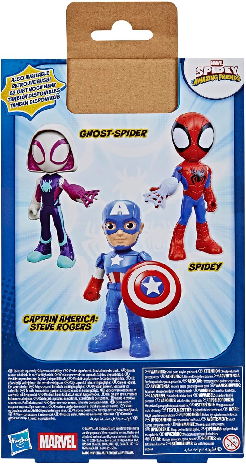 Marvel Homem-Aranha e Seus Incríveis Amigos Capitão América: Figura de Ação Steve Rogers com Acessório, 22,8 cm (9 polegadas) Brinquedos de Super-Heróis para Crianças a partir de 3 Anos