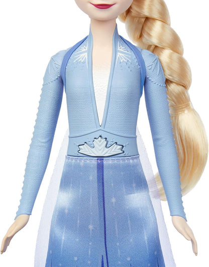 Mattel Boneca Disney Frozen Elsa Cantante com Traje Clássico; canta "Into the Unknown" em 4 idiomas (inglês, francês, alemão e italiano) do filme Disney Frozen 2 – JDL60