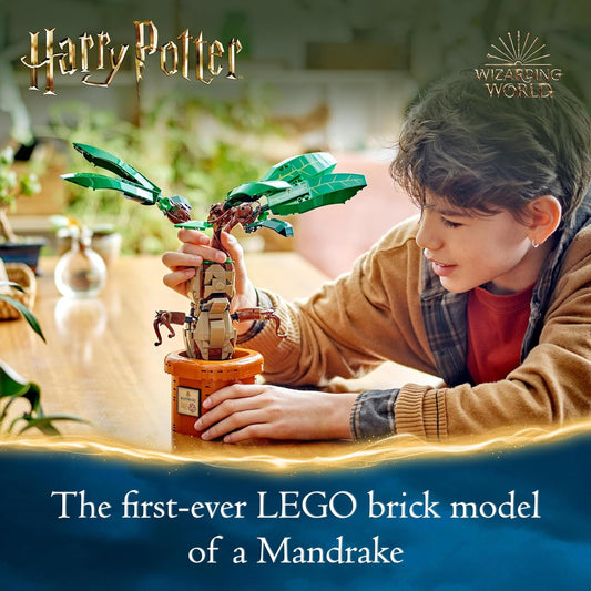 LEGO 76433 Figura e pote de brinquedo de planta mandrágora de Harry Potter, conjunto mágico, ideia de presente do mundo mágico para meninas, meninos e fãs, crianças imaginativas, decoração de quarto ou acessório de mesa