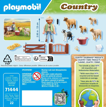 Playmobil 71444 País: Jovem pastor com rebanho de ovelhas, com border collie, aparador de cabelo e tira de palha, dramatização divertida e imaginativa, conjuntos de jogos sustentáveis adequados para crianças a partir de 4 anos