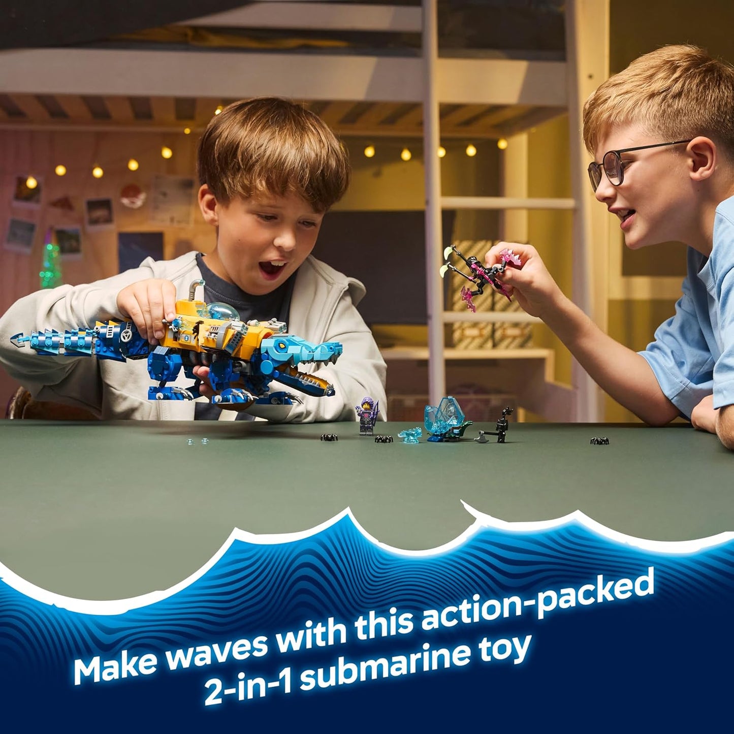 LEGO DREAMZzz 2 em 1 Submarino Crocodilo - Transforma-se em um Submarino Águia - Inclui 3 minifiguras, 2 aranhas e uma criatura azul colecionável do tesouro - Presente para meninos a partir de 8 anos - 71512