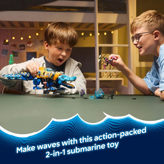 LEGO DREAMZzz 2 em 1 Submarino Crocodilo - Transforma-se em um Submarino Águia - Inclui 3 minifiguras, 2 aranhas e uma criatura azul colecionável do tesouro - Presente para meninos a partir de 8 anos - 71512