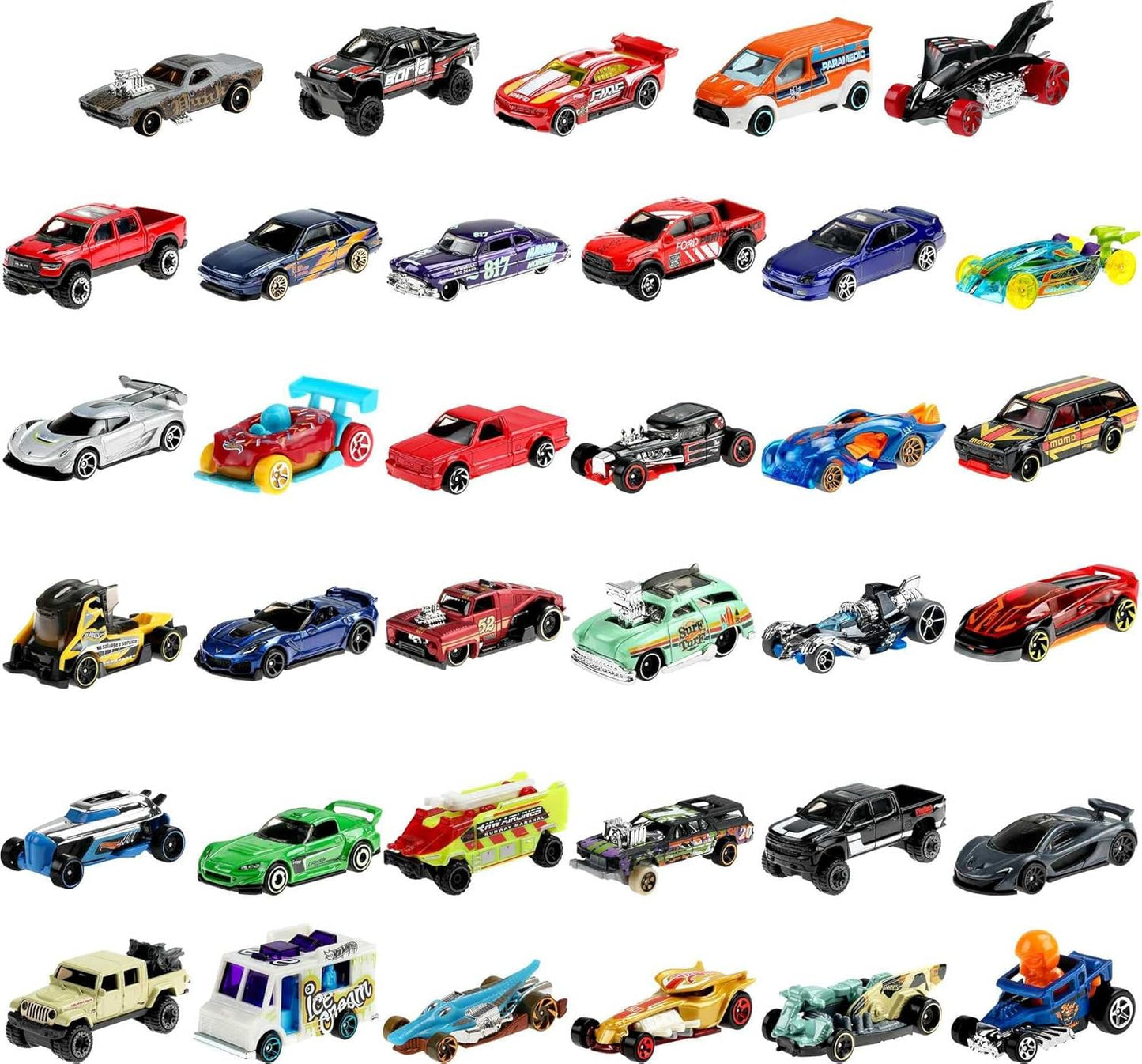 Pacote com 36 carrinhos Hot Wheels, conjunto com vários veículos Hot Wheels modernos e clássicos em escala 1:64 para brincar ou exibir, presente para entusiastas de carros, colecionadores e crianças a partir de 3 anos, GWN98
