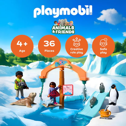 Playmobil | Animais e Amigos | Expedição no Gelo do Zoológico | Pinguins e focas com carrossel de alimentação | brinquedo infantil para crianças a partir de 4 anos | 72073