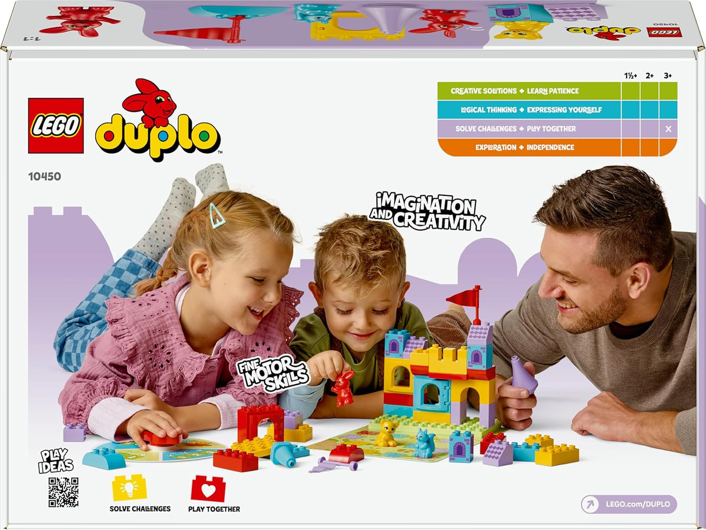 LEGO Jogo DUPLO Hopsy's Castle - Brinquedo educativo para desenvolvimento de habilidades motoras para crianças pequenas - inclui 3 figuras de animais, um castelo de brinquedo e um jogo de tabuleiro com um spinner - Presente de aniversário.