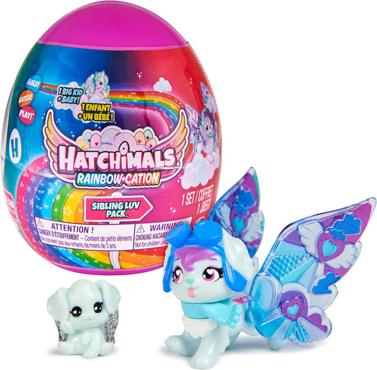 HATCHIMALS CollEGGtibles, Rainbow-cation Sibling Luv Paquete de 1 niño grande, 1 bebé, manta de tela (el estilo puede variar), juguetes para niñas de 5 años en adelante