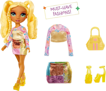 Boneca Rainbow High My Fashion Style - Sunny - Boneca Fashion Amarela de 28cm com Roupa Estilosa e Bolsa Elegante, Brincalhona, Articulada, Colecionável, Para Crianças de 4 a 12 Anos ou Mais