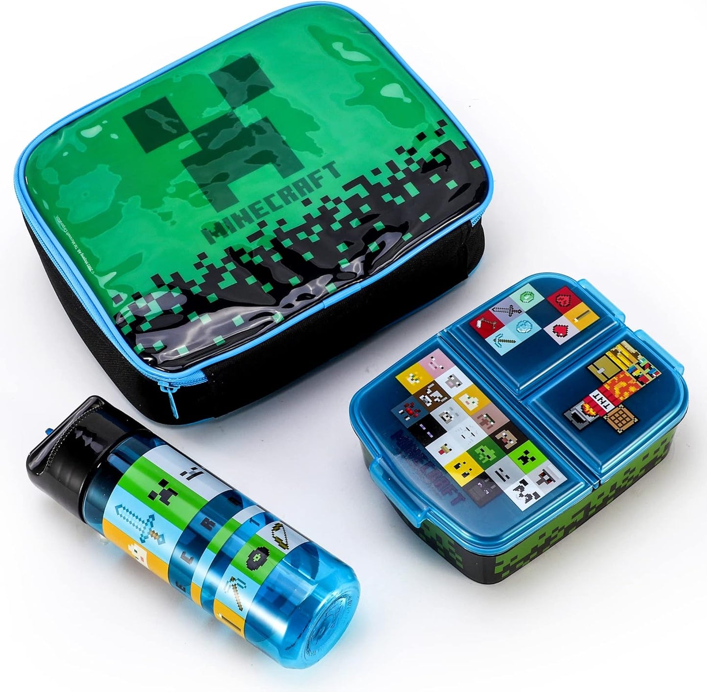 Zawadi Global Conjunto de lancheira infantil Minecraft Kids - lancheira isolada, lancheira com vários compartimentos e garrafa de água de 540 ml - conjunto de comida para almoço de viagem escolar, sem BPA