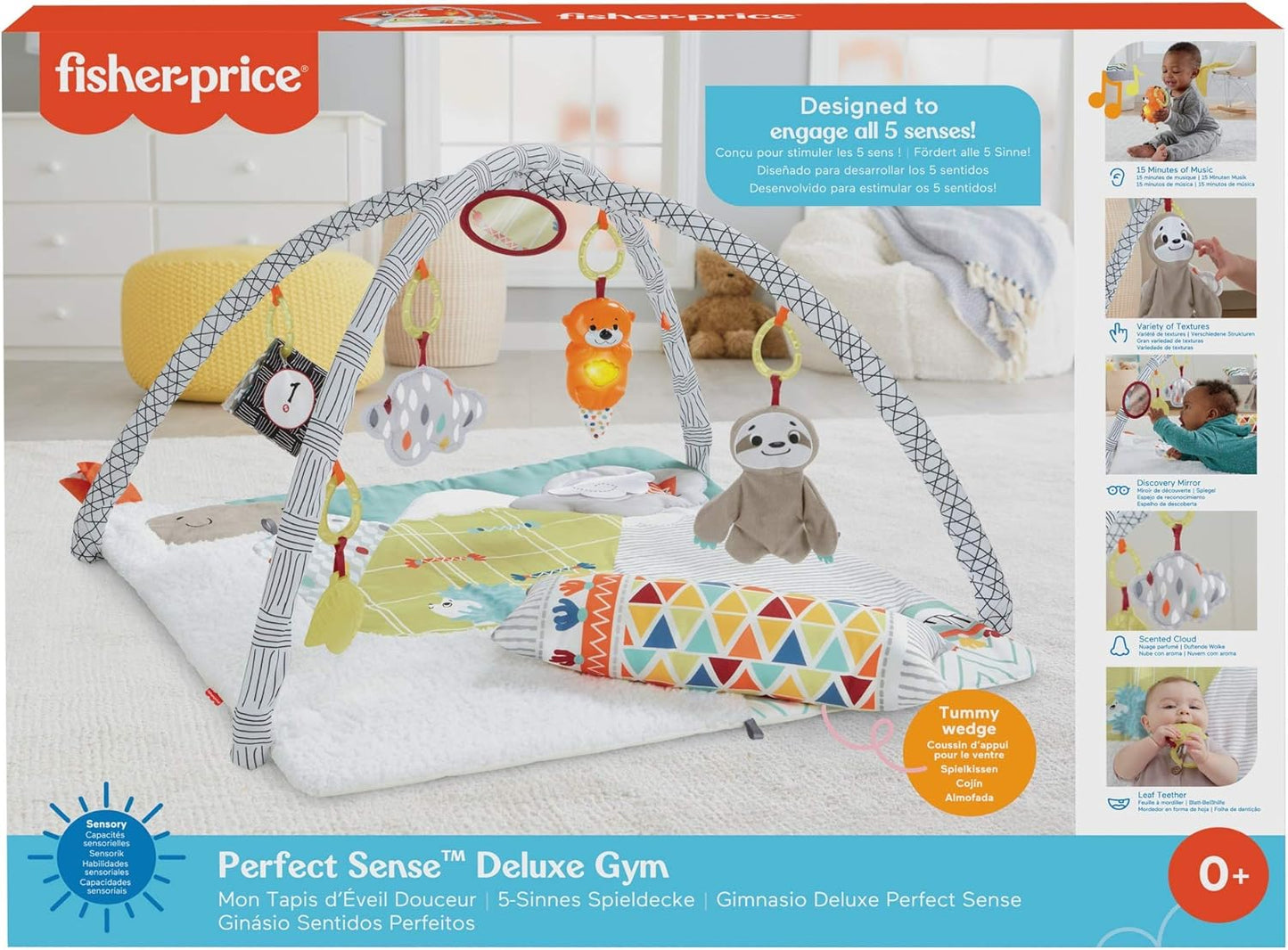 Fisher-Price Tapete de atividades extragrande Perfect Sense Deluxe para bebês, com 6 atividades para crianças pequenas.