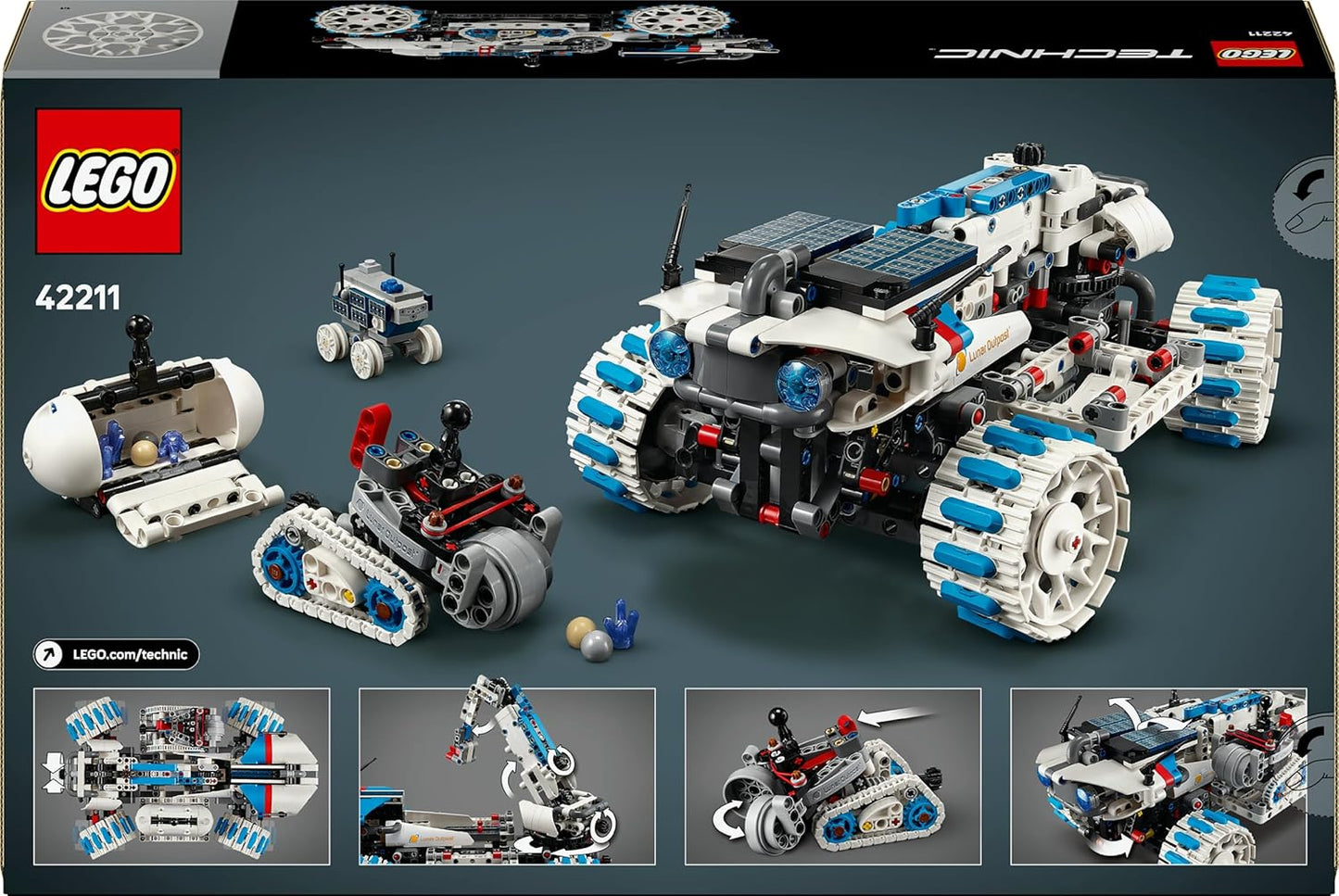 LEGO Technic Posto Avançado Lunar - Veículo Espacial Rover Lunar - Brinquedo STEM Interativo com Guindaste e Painéis Solares - Modelo de Robô - Presente de Aniversário para Meninos e Meninas a partir de 10 Anos - 42211